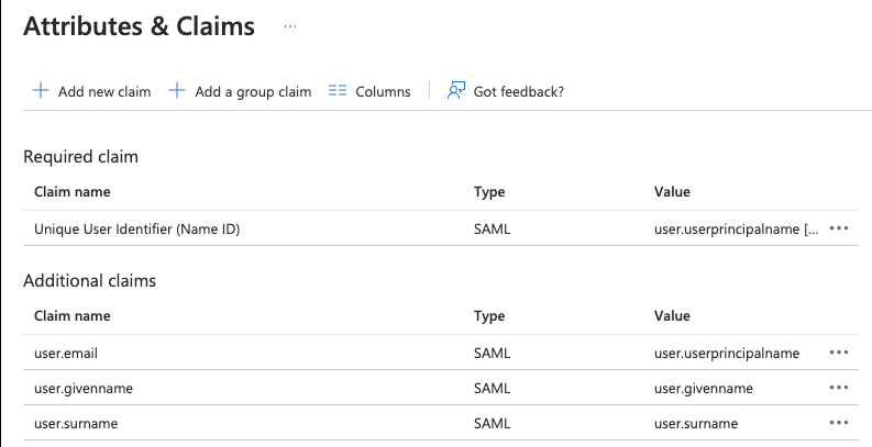 Azure SAML setup example