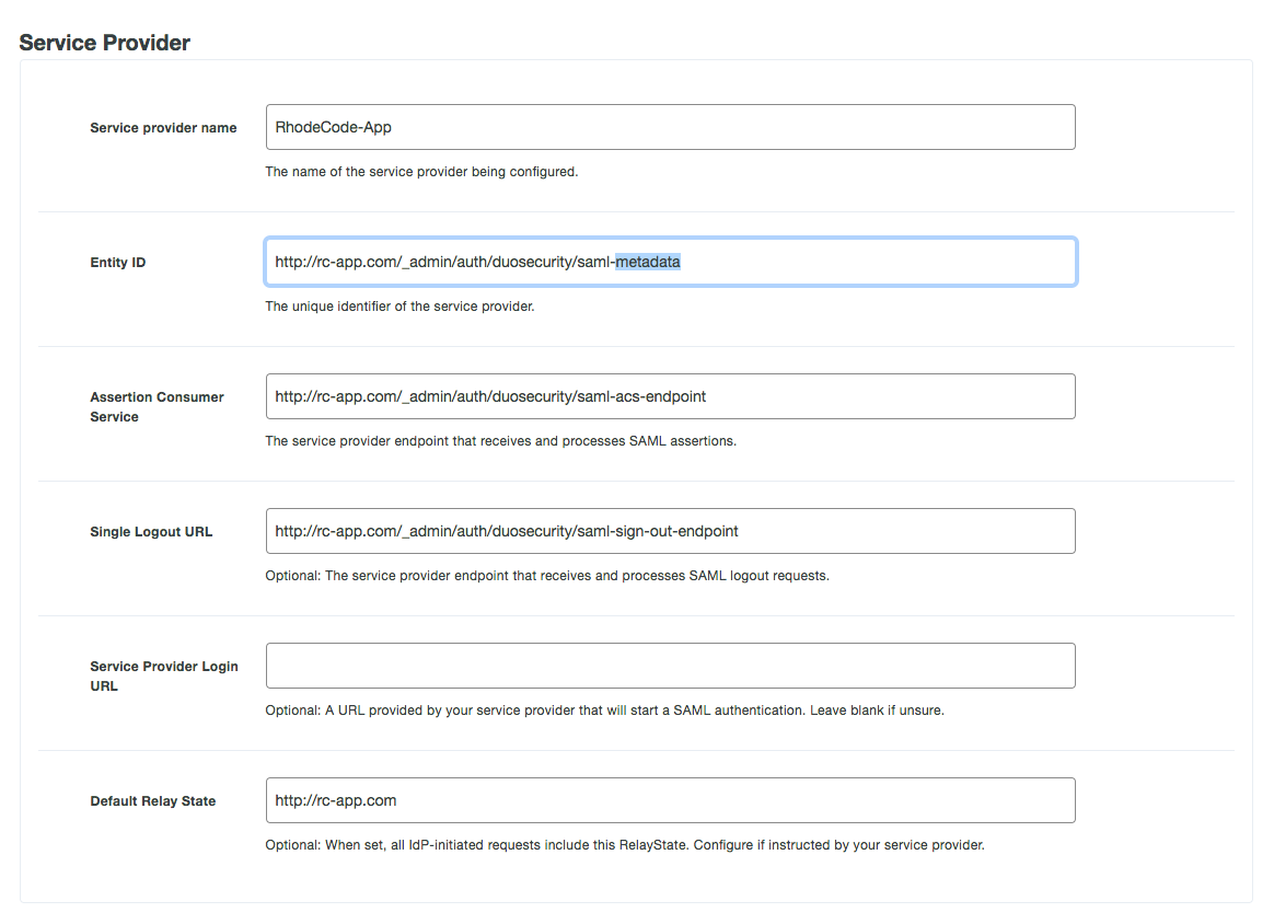 DUO Security SAML setup example