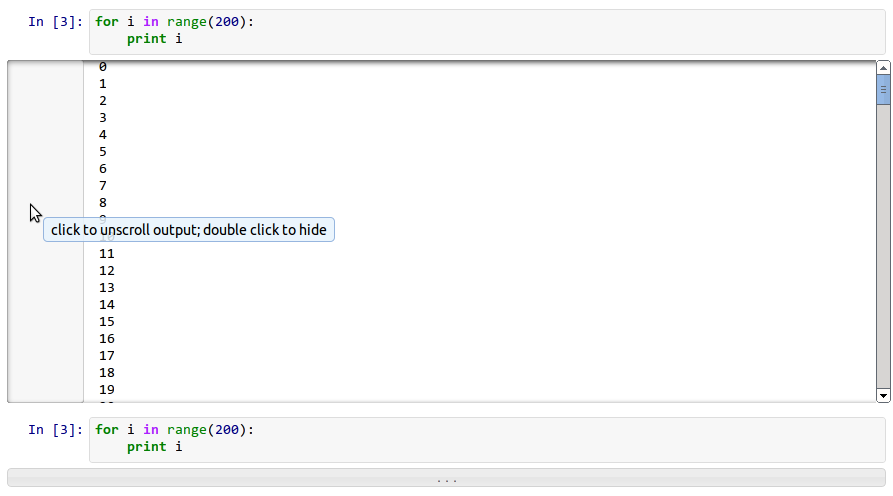 Scrolling and hiding of long output in the notebook.