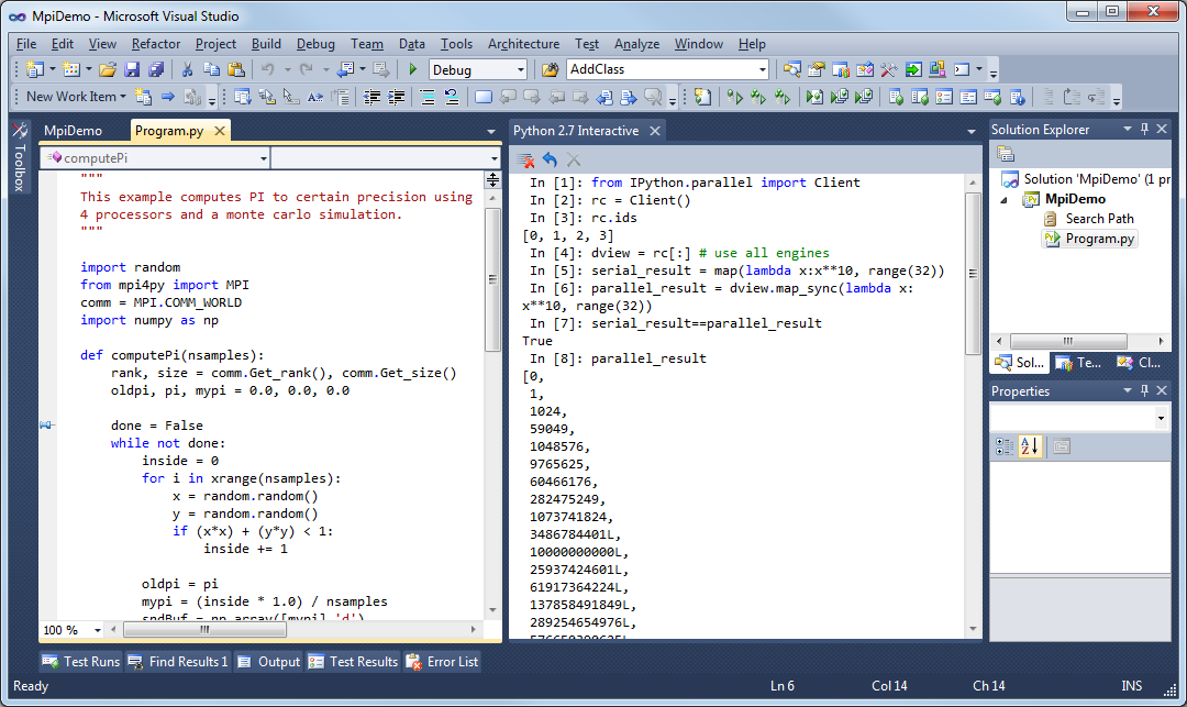 IPython console embedded in Microsoft Visual Studio.